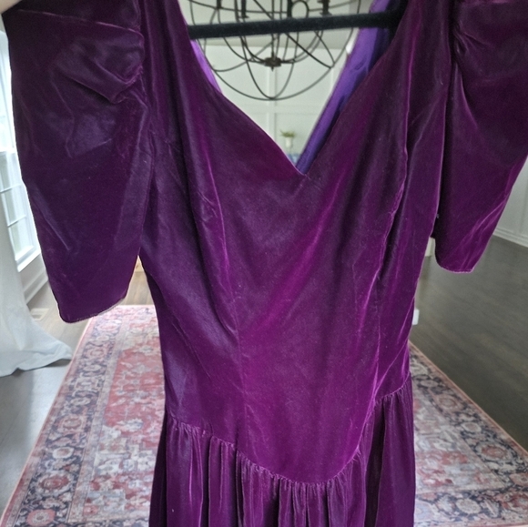 Vintage Alfred Angelo 80s Velvet Purple Dress USA Made 9 / 10 - Picture 1 of 6